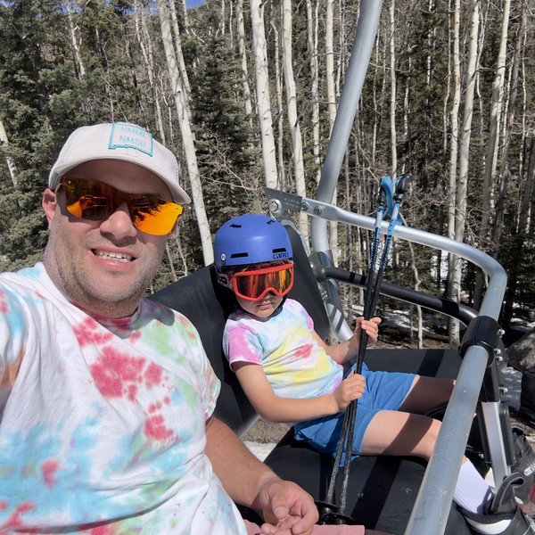 Joe Griffith and Noah on a ski lift